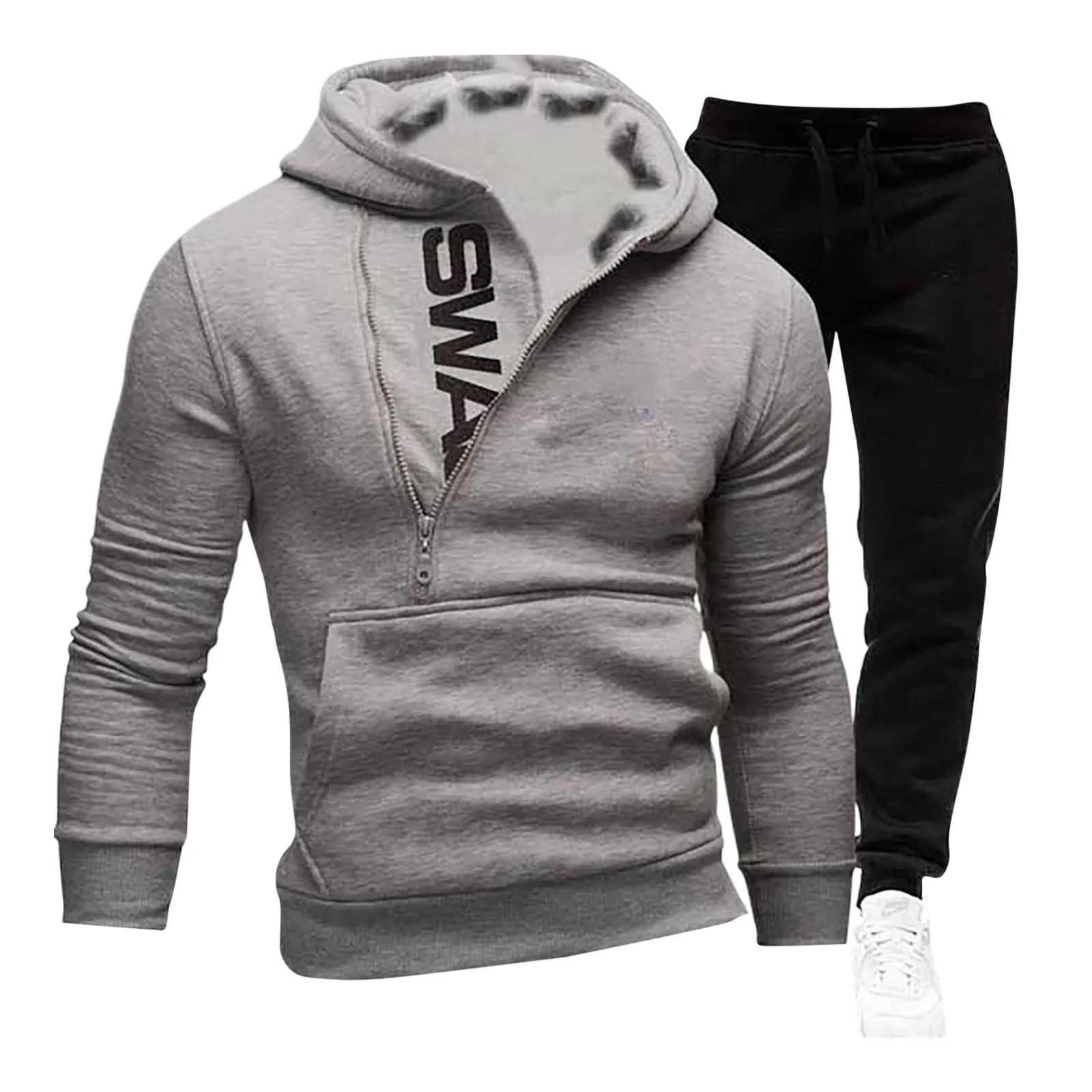 Side Zipper Men Tracksuit Set Matching Color Hooded Pullover Sweatshirt And Pant Mens Fleece Hip Hop Hoodie Street 241111