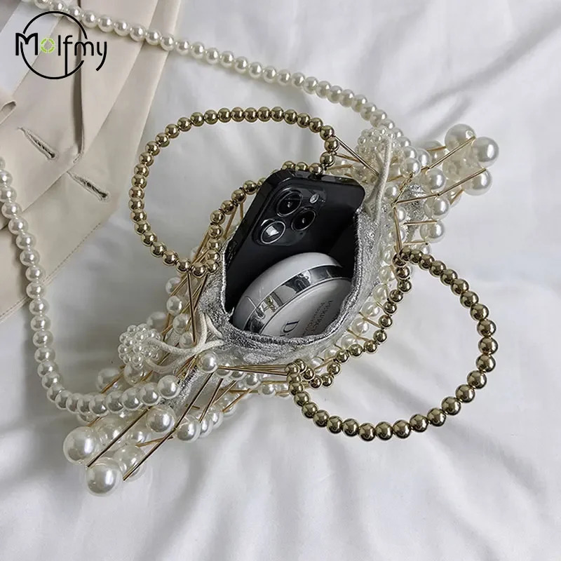 Evening Clutch For Women Shoulder Sier Pearl Advanced Party Wedding er Handbag Purse Hollow Crossbody Bag 241111