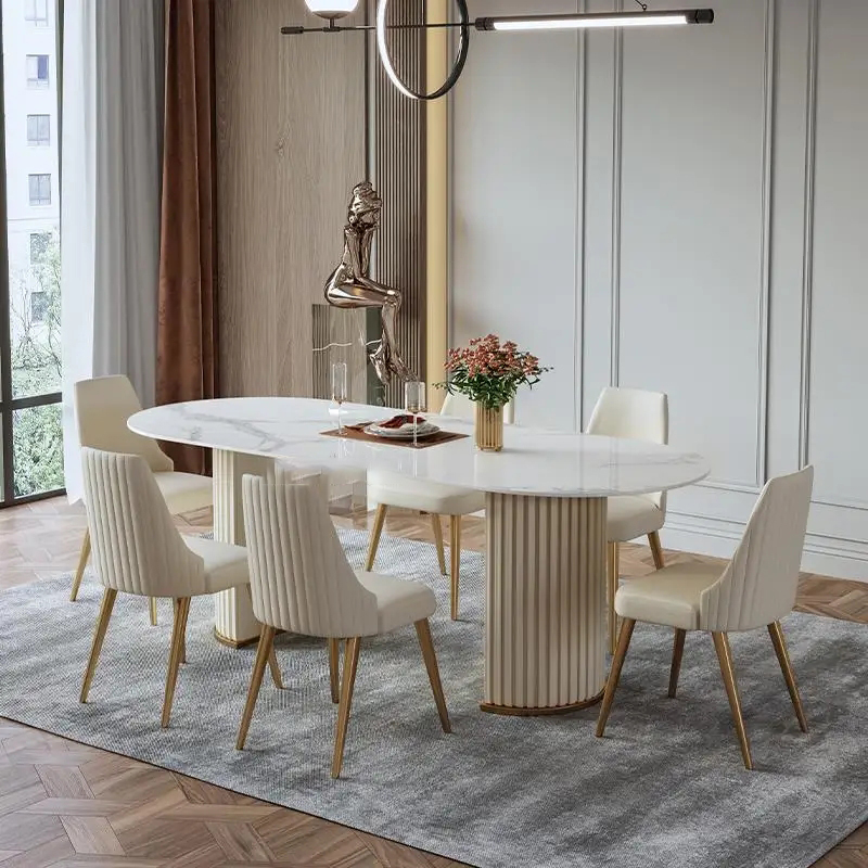 White Design Dining Table Rock Board Modern Light Luxury Dining Table Large Villa Nordic Simple Mesa Cozinha Kitchen Furniture