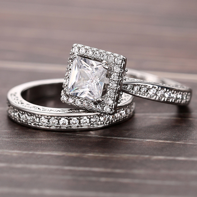 Choucong Handmade Wedding Rings Vintage Jewelry Gold Fill Princess Cut White Cubic Zircon CZ Dia Party Eternity Women Fashion Couple Ring Set Gift d3f