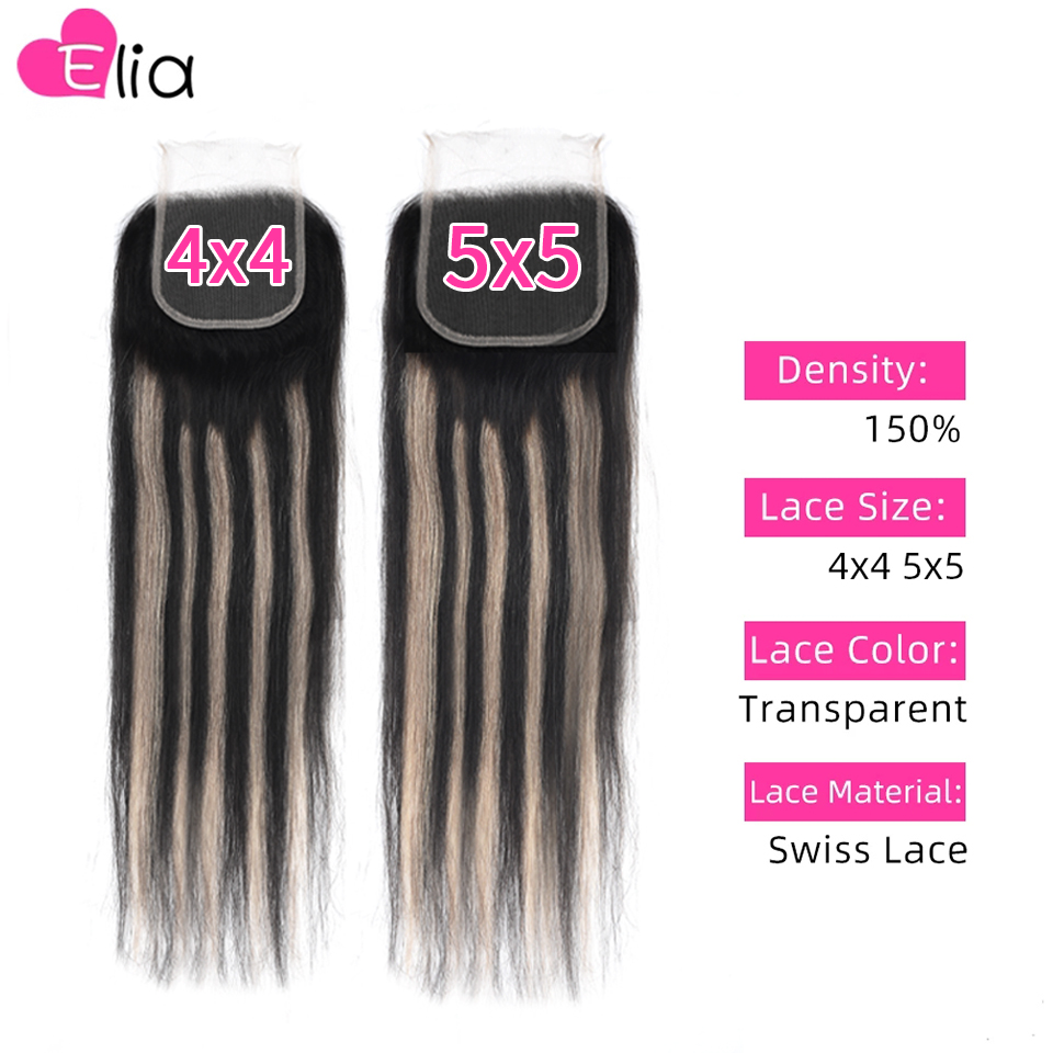 Highlight Grey Hair Bundles with Closure Straight Original Human Hair Extensions 4 Bundles Deal 4x4 5x5 Closure with Bundles 30" 1560b