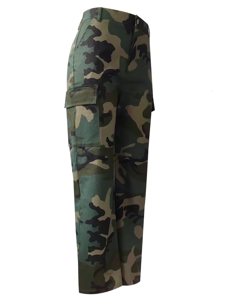 LW High Waist Camo Multicolor Cargo Pants Street Casual Side Pocket Camouflage Women Streetwears Ladys Straight Trousers 241112
