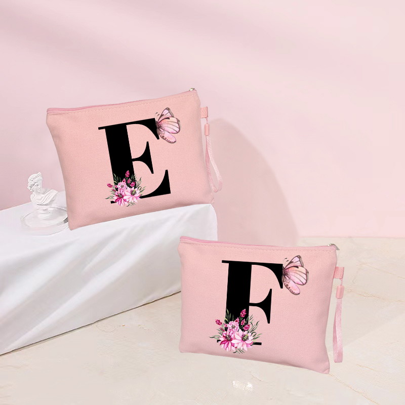 Butterfly Flower Letter Makeup Bag Pink Kawaii Travel Cosmetic Pouchs Women's Toilet Kits Bachelorette Party Lipstick Bags Gift e225d