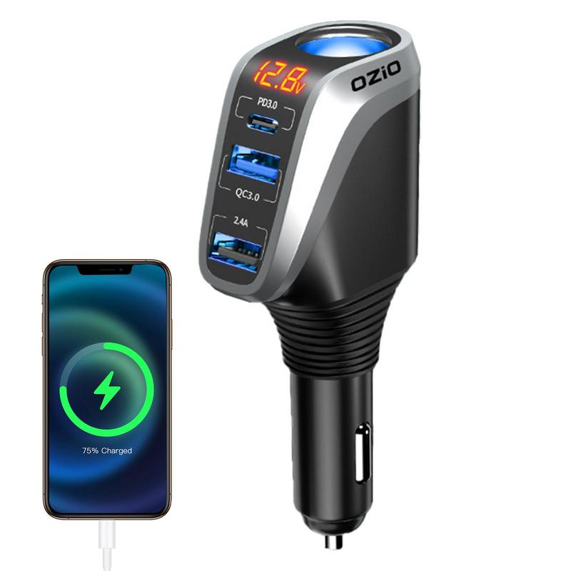 Universal 4 In 1 12V/24V USB C Car Charger USB Car Charger Quick Charge With 3 USB Ports Car Charger With LED Voltage Display 2e0d3