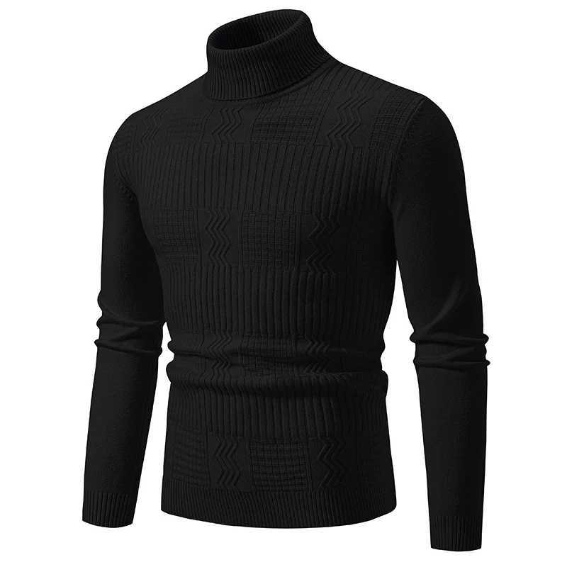 New autumn and winter mens turtle neck sweater solid color slim fit knitted pull-out mens fashionable casual knitted sweater W2411111