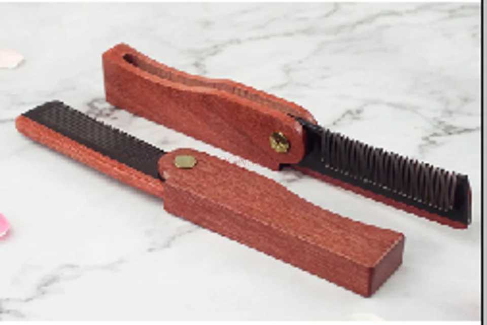 Natural Oxhorn Splicing Green Sandalwood Comb Wood Beard Comb Folding Comb W241112