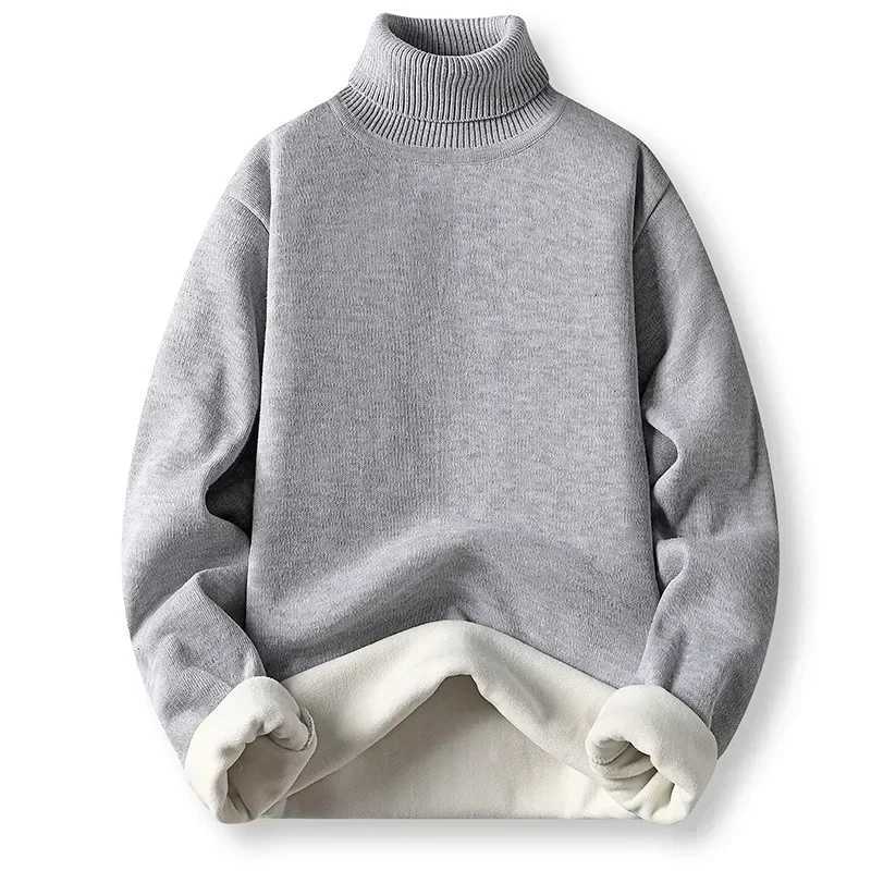 New 2023 Mens Basic Warm Sweater Winter Casual Pull Warm Turtle Neck Sweater Velvet Thick Pure Thin Bottom Sweater Mens Style W2411111