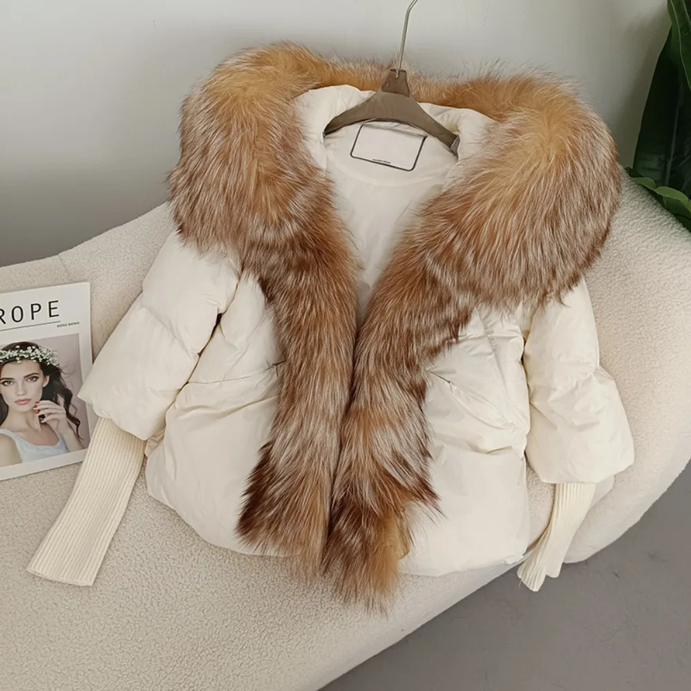 Duck Down Coat Winter loose oversized Puffer jacket womens Real Fox fur collar Hooded natural thick warm streetwear 241112