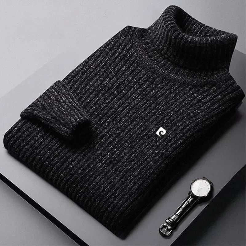 Winter sweater mens turtle neck black retro Korean fashion knitted floral casual loose long sleeved mens knitted thick sweater W2411111