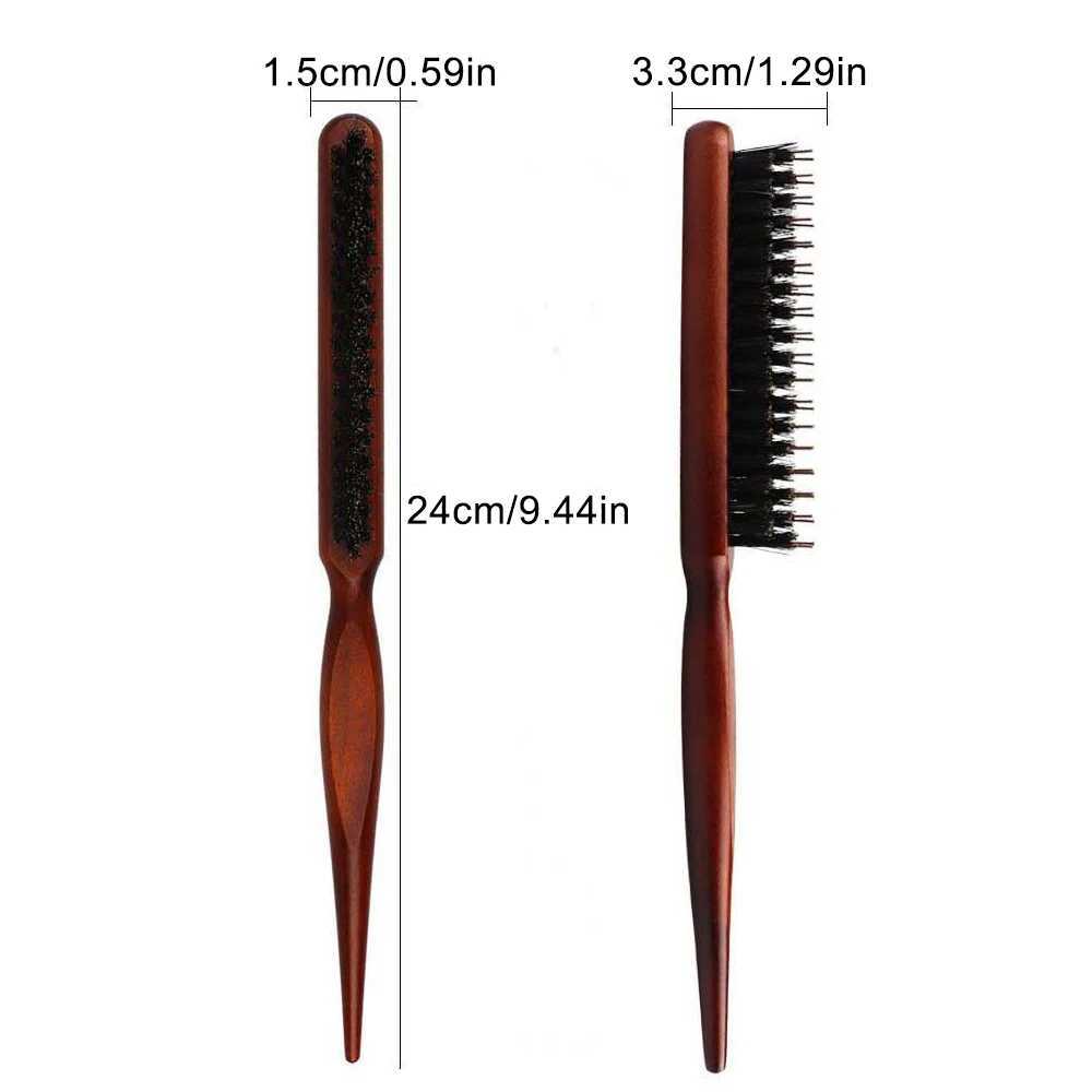 Pig mane teasing brush suitable for women professional hair combing brush with tail wood handle chamfering making hair smooth and styling tool W241112