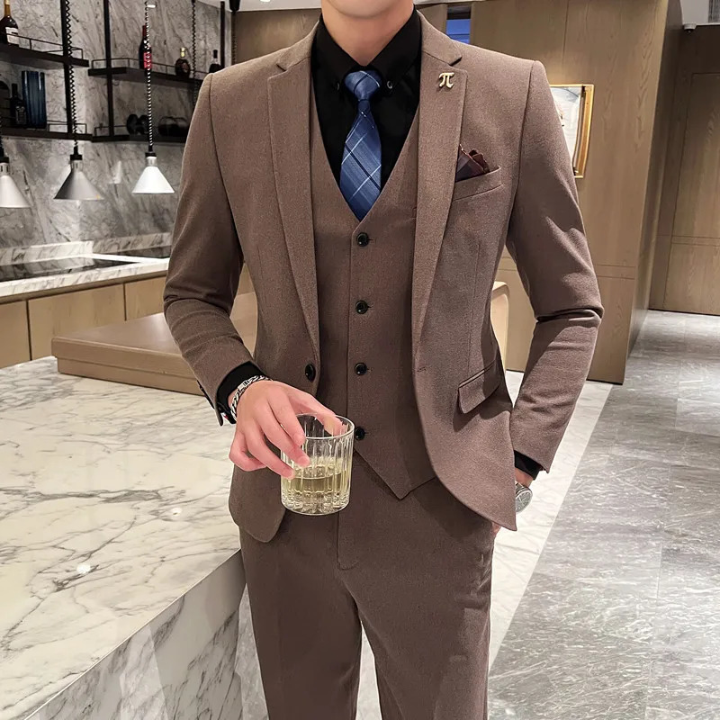 British Style Groom Dress suit Vest Trousers Fashion Business Handsome All Match Banquet Wedding Boutique 3piece Set 240412