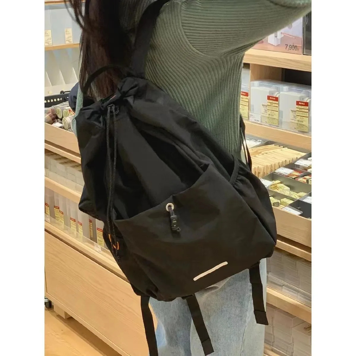 Womens backpack Simple drawstring backpack casual streetwear Y2k preparatory school backpack high-capacity Rucksack 241111