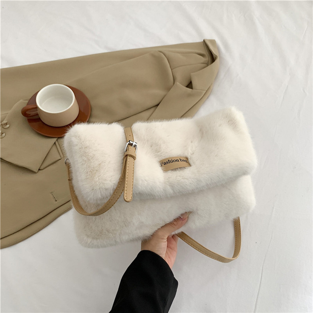 Women Plush Crossbody Bag Adjustable Strap Fluffy Tote Handbag Versatile Furry Shoulder Bag Square Hobo Bag Winter Dating Purse