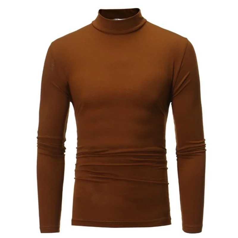 New autumn turtle neck bottom shirt mens solid color casual long sleeved T-shirt ultra-thin zipper Camisola Dos Homens W2411111