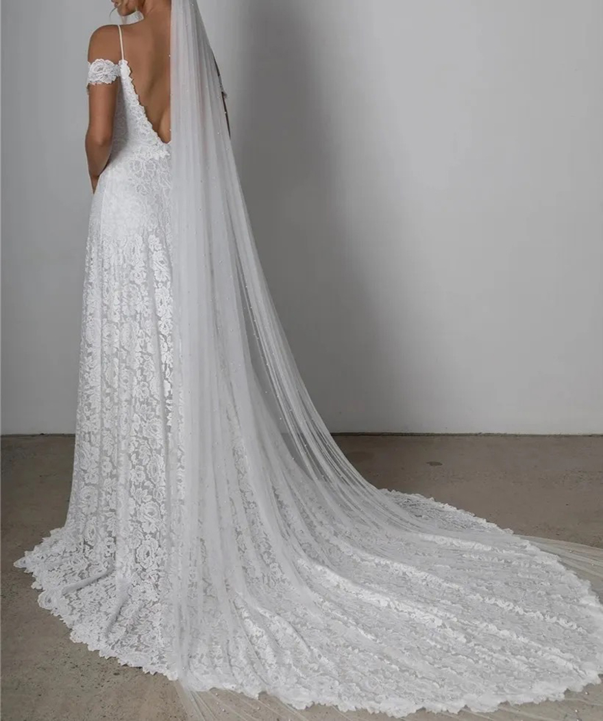 Boho Wedding Dress for Women 2024 Bride Slit Off the Shoulder Backless Lace Summer Beach Bridal Gowns Vestidos De Noiva Robes de Mariee