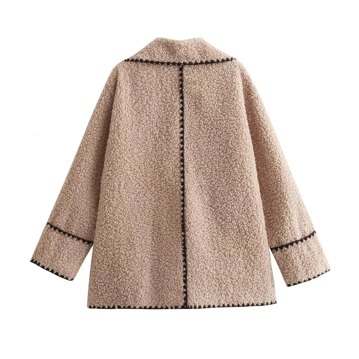Traf Cropped wool jacket womens fluffy long sleeved plush jacket womens fashionable autumn item Coats warm teddy short Coats 241112
