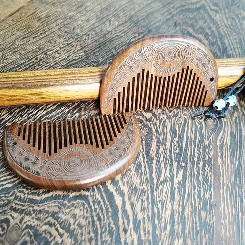 Pocket sized wooden comb natural black gold sandalwood ultra wide teeth anti-static lice free beard comb hair styling W241112