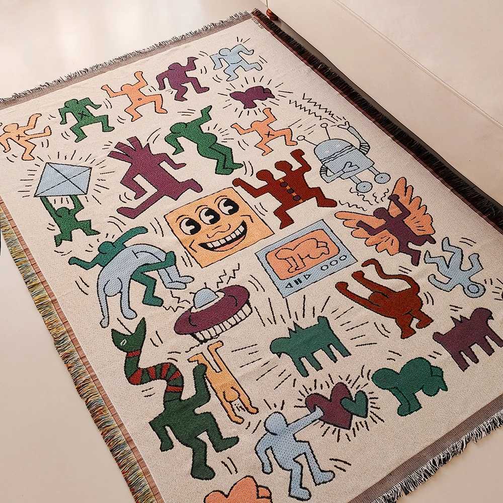 Graffiti sofa blanket fringed throwing blanket vintage woven tapestry throwing blanket living room dining room outdoorXJ241111