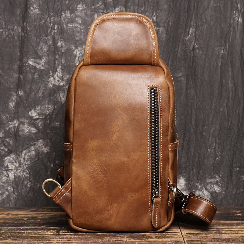 Men's Chest Bag Designer New Vintage Shoulder Crazy Horse Leather Outdoor Crossbody Sling s Travel Day Pack e40ae