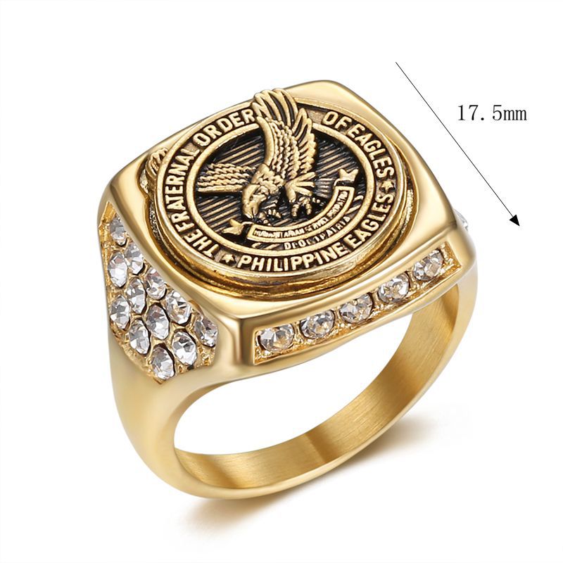 Hip Hop Stainless Steel Eagle Casting Ring Titanium Steel Gold Plated Jewelry