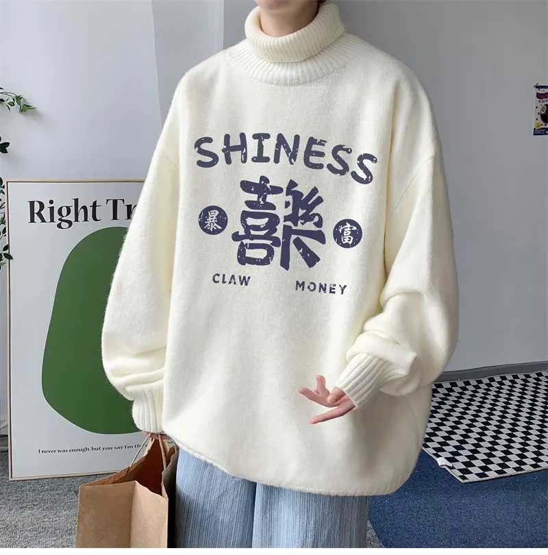 New Turtle Neck Sweater Series Long Sleeve Thick Wool Winter Warmth Youth Oversized Size with Pattern 3 Styles Pulling Flower W2411111