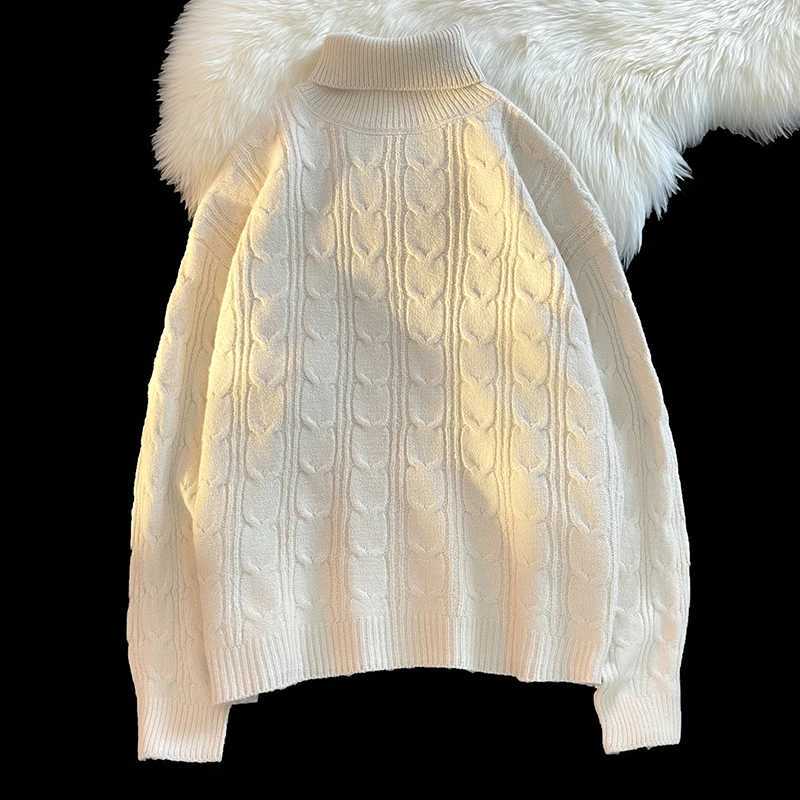 Plain weave jacket casual soft turtle neck long sleeved sweater thick warm sweater knitted ribbed jacket mens retro jacket cardigan W2411111