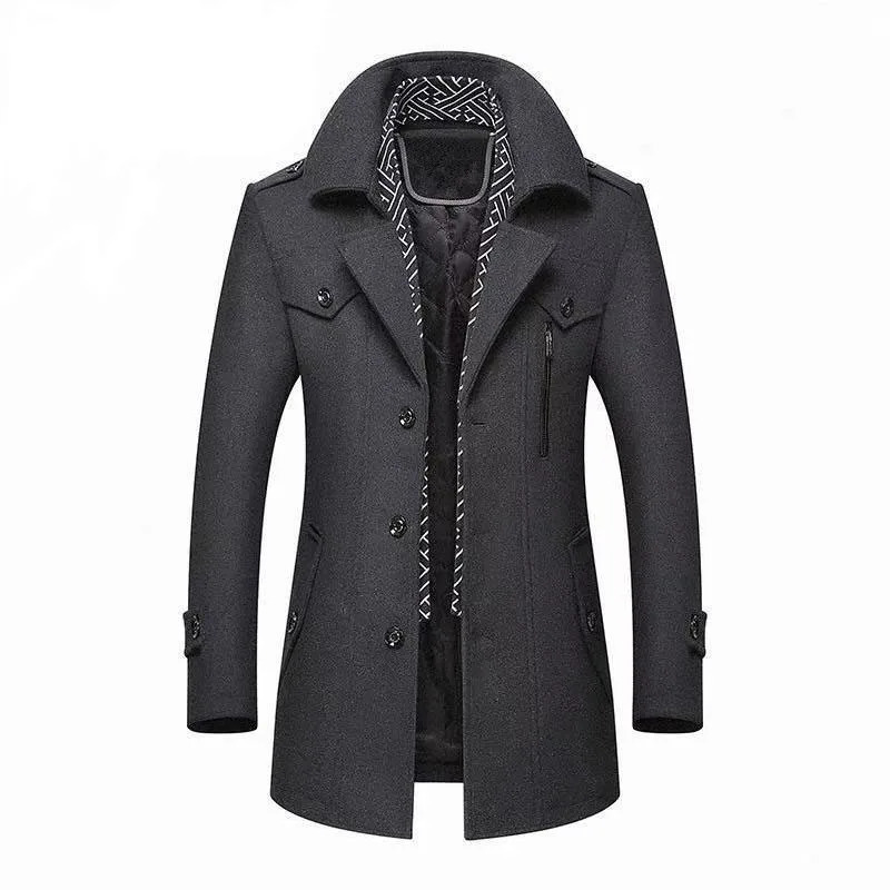 Winter mens wool coat fashion mid length scarf collar cotton pad thick warm wool coat mens trench coat M-5Xl 241112