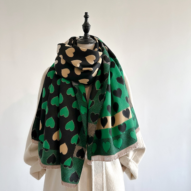 Fashion Gentle Korean Cashmere Women Scarf Love Pattern Design Thicken Warm Big Shawl Versatile Long Pashmina Neckerchief 2023 75b82