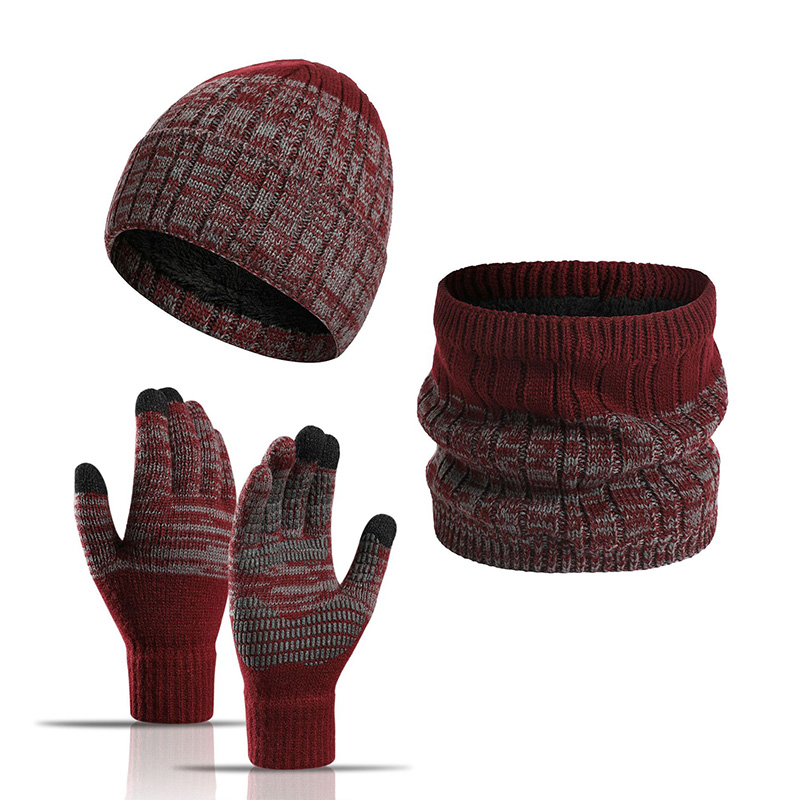 3Pcs Set Beanie Gloves Scarf Set Keep Warm Set Thickened Neck Gaiter Unisex Knitted Hat Muffler Woolen Yarn Winter High Quality 1cbf9