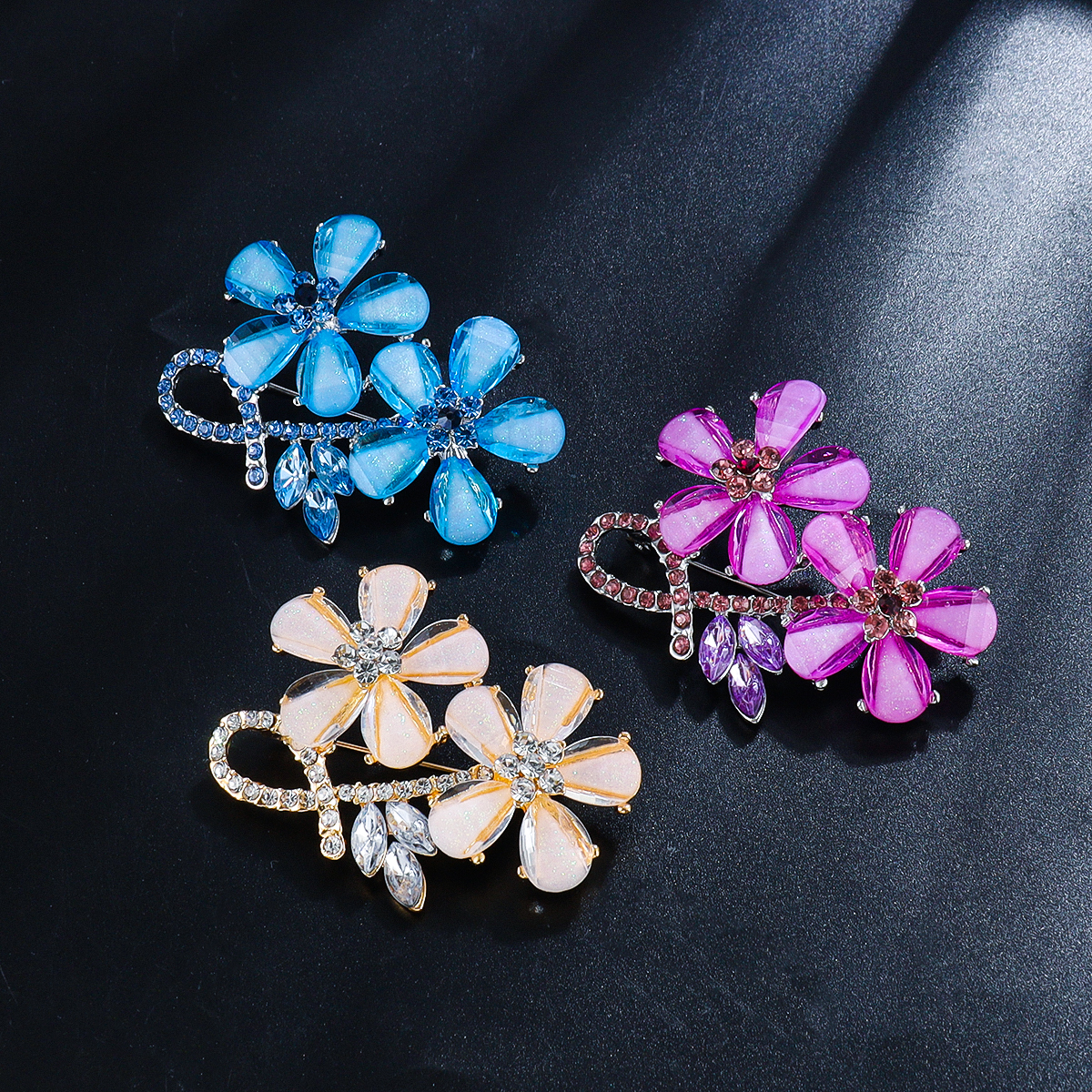 Baiduqiandu Crystal Double Flower Brooch Pins For Women Girls a666c 5 2b39f