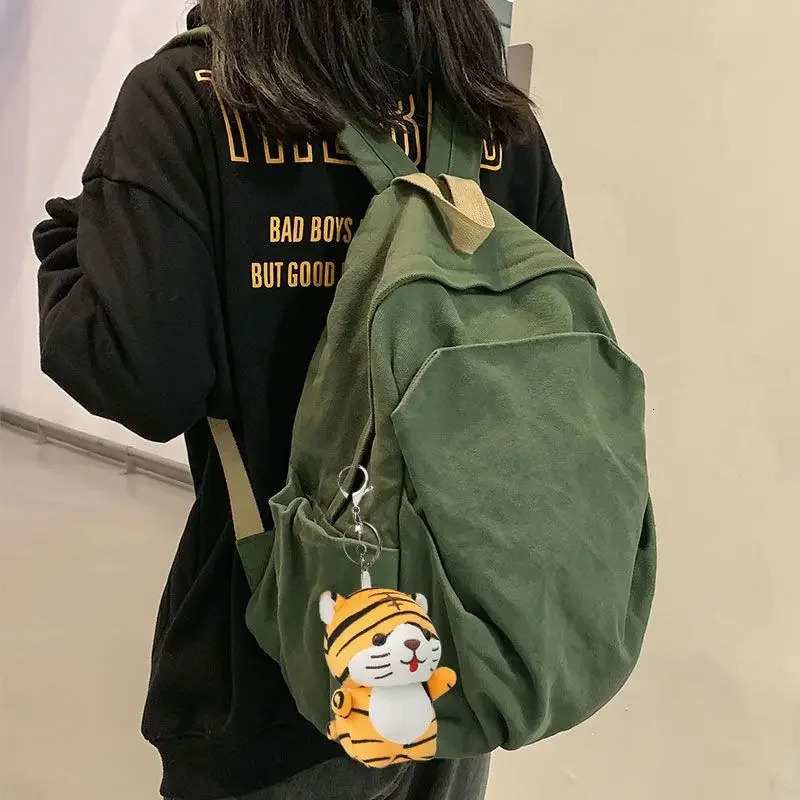 Korean Harajuku Simple Large Capacity All match Canvas Backpack Womens Solid Color Retro All match Preparatory Student Bag 241111