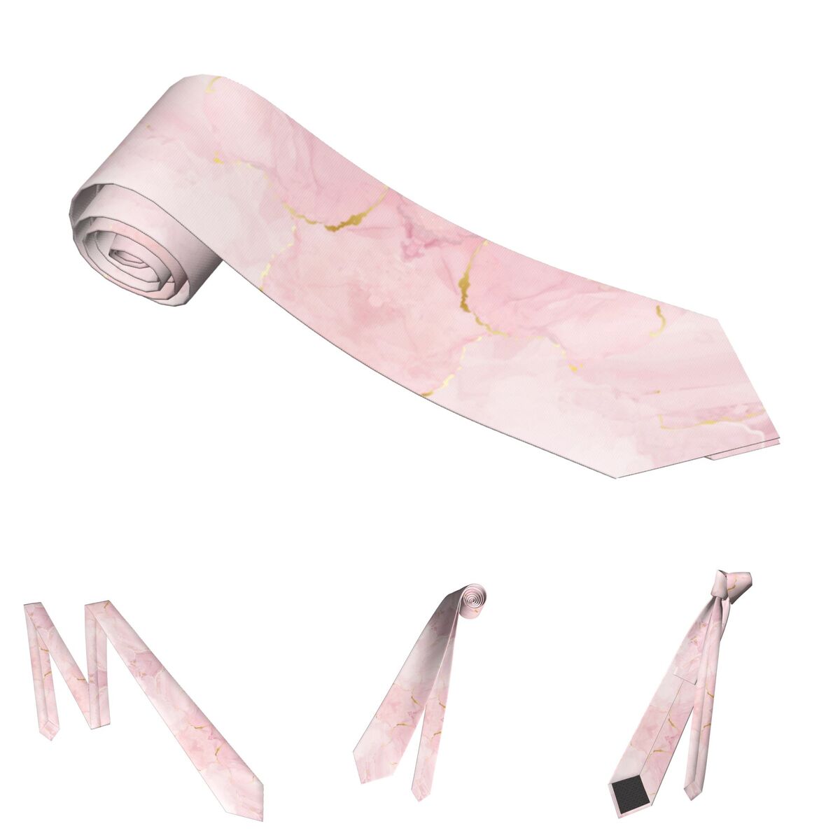 Blush Pink Marble Necktie Men Women Polyester 8 cm Dusty Rose Golden Neck Tie Silk Wide Daily Wear Accessories c997e