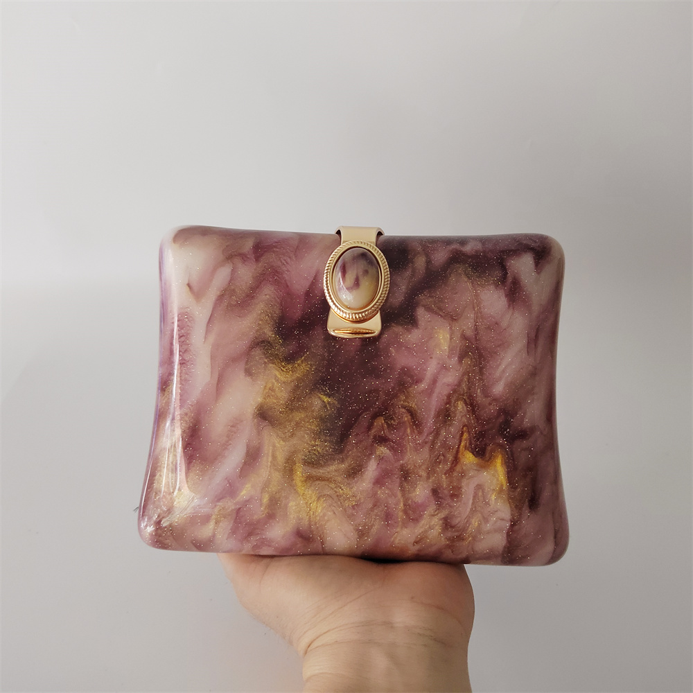 Women Luxury Acrylic Box Brown Glitter Metal Claps Evening Clutch Bag Designer Party Wedding Purses Summer Gift Girl Handbags