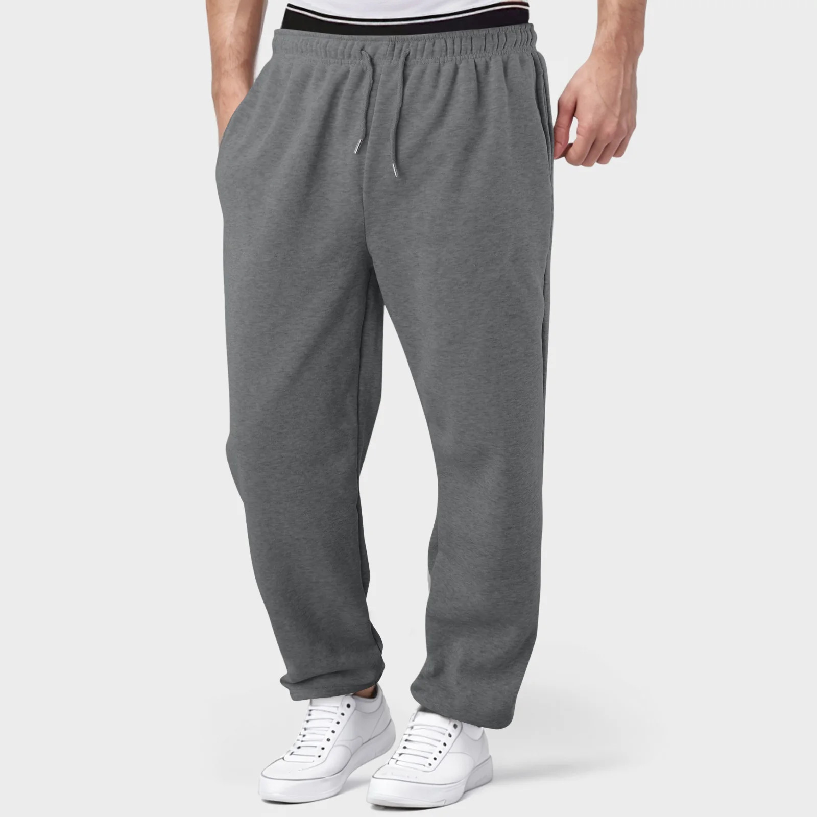 Baggy Sweatpants For Men Elastic Waist Drawstring Grey Pants Sport Casual Trousers With Pockets Gym Fitness Joggy Plus Size 241112