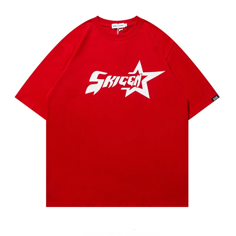 1988 Streetwear American Alphabet Star Print T-shirt Harajuku Vintage Red Mens Womens Y2K Casual Tops With Base Mens Clothing 241111