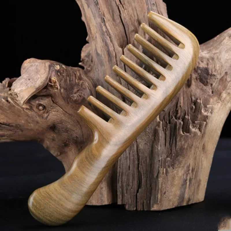 Green Sandalwood All Wood Production Traditional Craft Wide Teeth Curling Hair Home Massage Comb W241112
