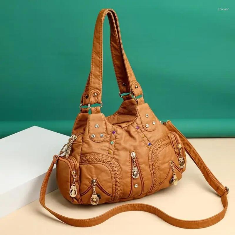 2025 NEW 2025 NEW Drawstring Multi Pocket Soft Sheepskin Shoulder Bags For Women Large Capacity Shopping Crossbody Hobo European Tote Handbag zhanyish