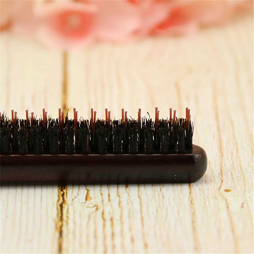 High quality wooden handle natural pig bristle brush fluffy combing hair styling tool W241112