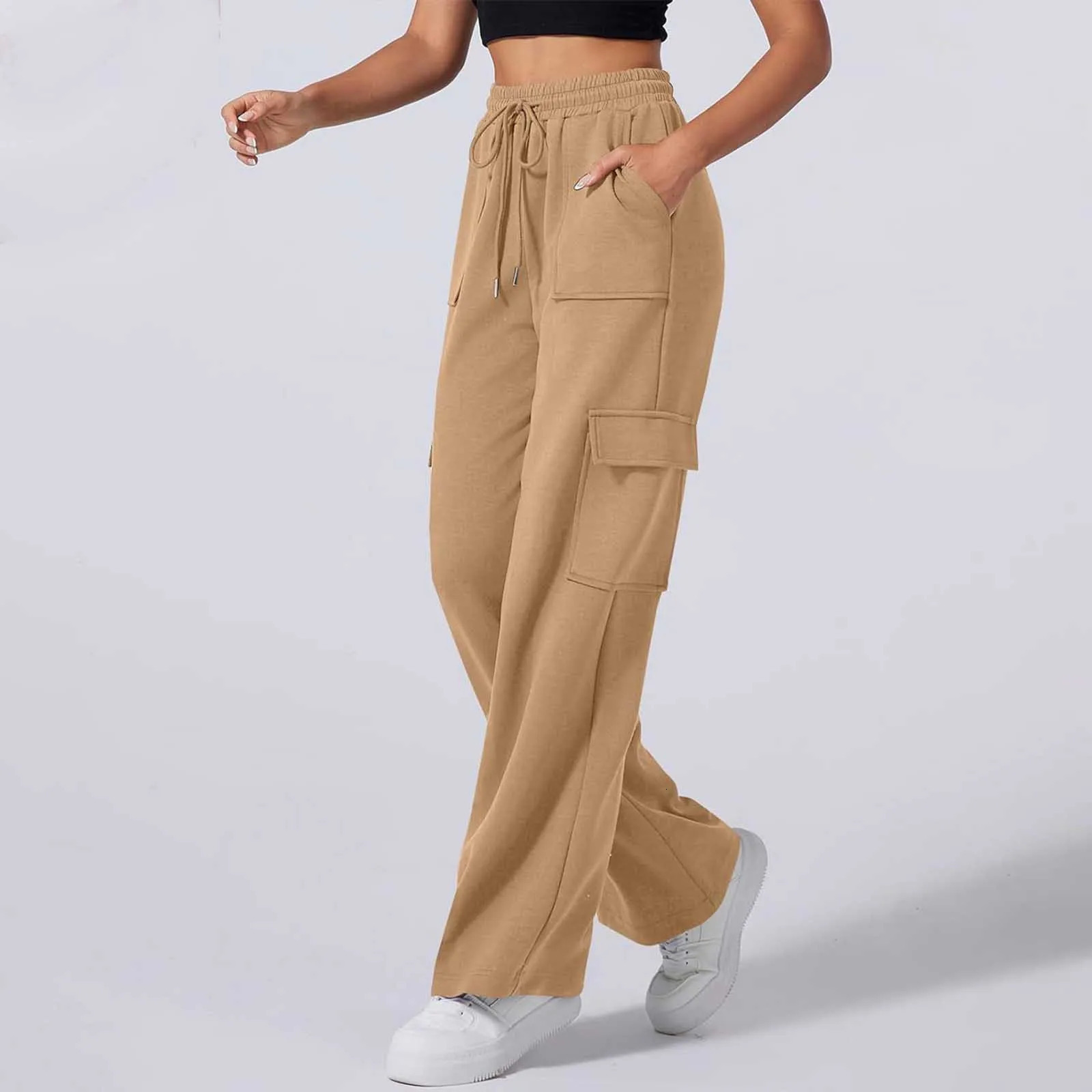 Women Wide Leg Sports Cargo Pants High Waisted With Pockets Casual And Relaxed Utility Straight Leg Trousers Joggers Sweatpants 241112