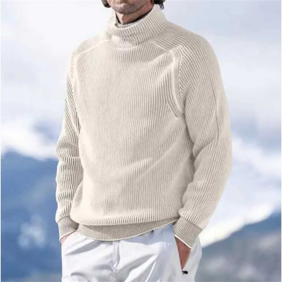 Mens turtle neck sweater knitted long sleeved zipper mens solid color casual top casual spring autumn knitted mens T-shirt W2411111