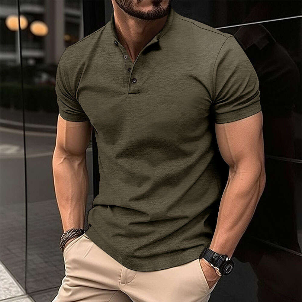 Instagram 2023 Summer Quick Sale T-shirt Men's Button Henley Collar Sports Polo Shirt