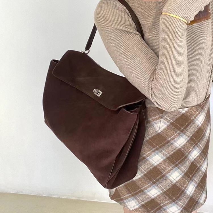 New Cowhide Capacity Full Suede Tote Used Underarm Hand-Held Single Shoulder Crossbody Large Women's Bag Cartoon