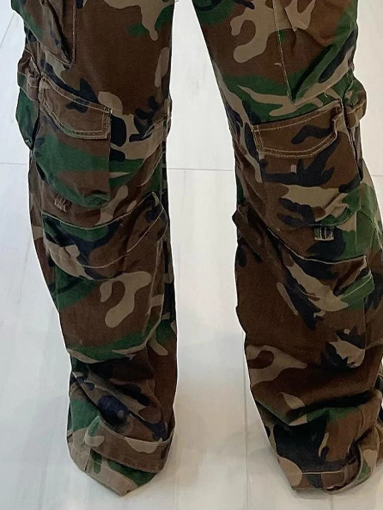 TWOTWINSTYLE Colorblock Patchwork Botton Loose Pants For Women High Waist Spliced Pockets Full Length Trouser Female Fashion 241112