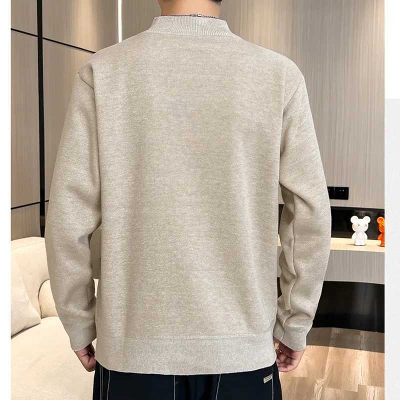 Mens casual slim fit basic warm half turtle neck knitted sweater mens white floral half neck autumn and winter top W2411111