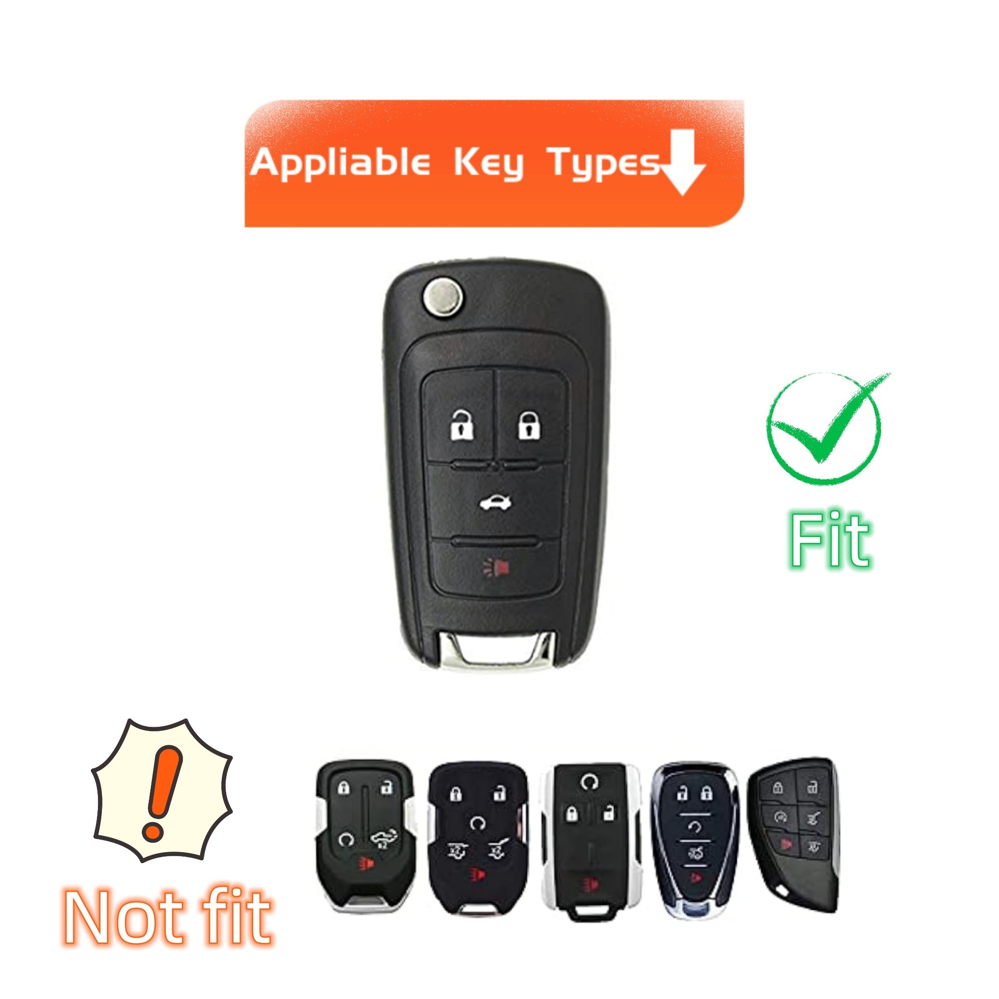 Car Key Case Cover with Keychain for 2010-2019 Chevrolet Impala Camaro Cruze Equinox Malibu Sonic GMC Terrain Buick Regal Verano