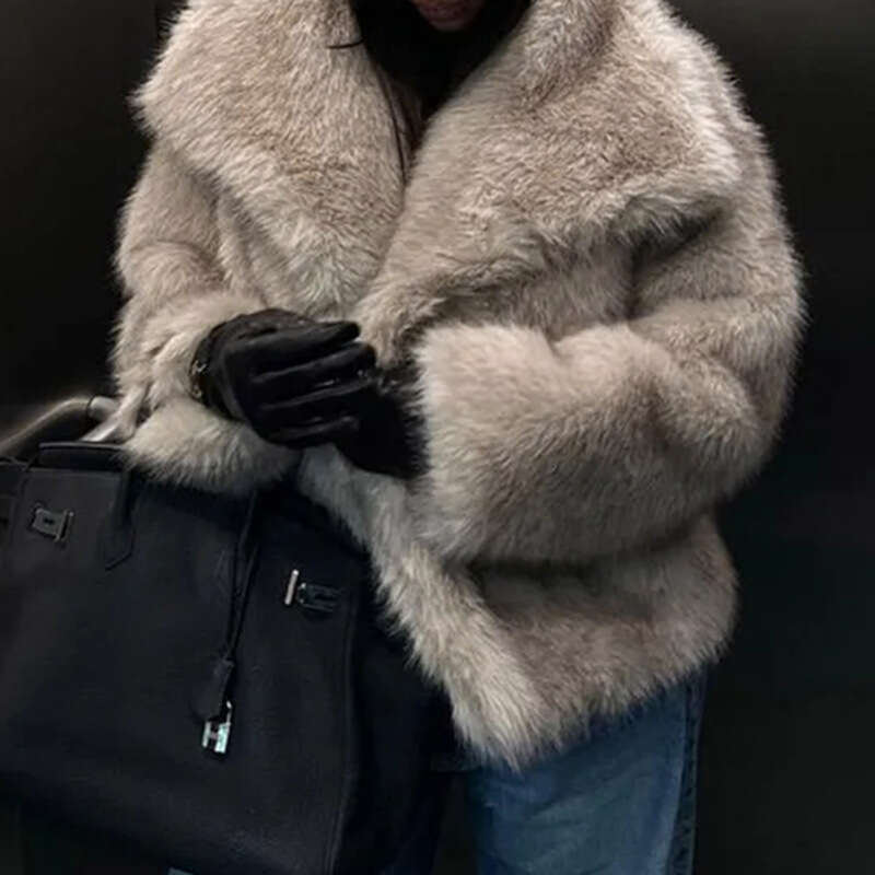 shanshi fur coat women autumn and winter women's personalized street collar long sleeved imitation lamb thick fur coat