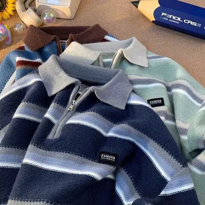 2025 vintage striped tailcoat sweater suitable for both men and women born in Mori in spring and autumn for lazy couples knitting W2411111