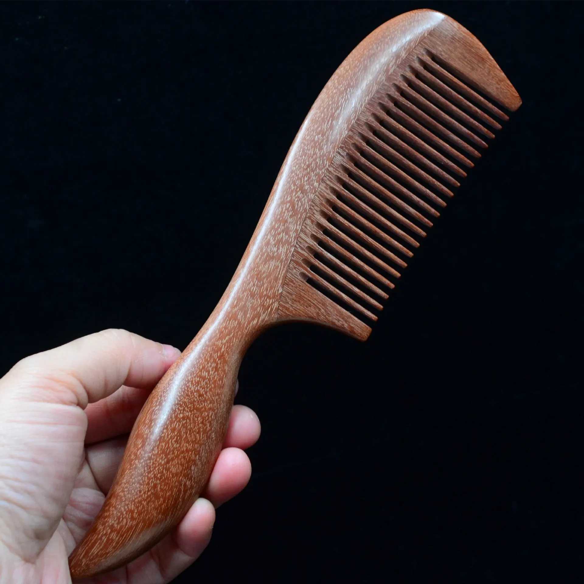 Natural red sandalwood comb circular handle fine teeth dense high-quality massage hairdressing W241112