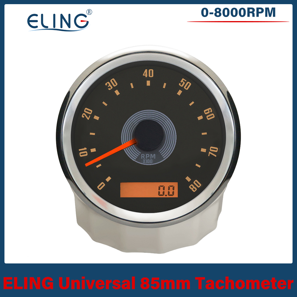Waterproof 85mm Tachometer 0-8000RPM with LED Hourmeter Adjustable Red Yellow Backlight for Boat Car Motorcycle 12V 24V