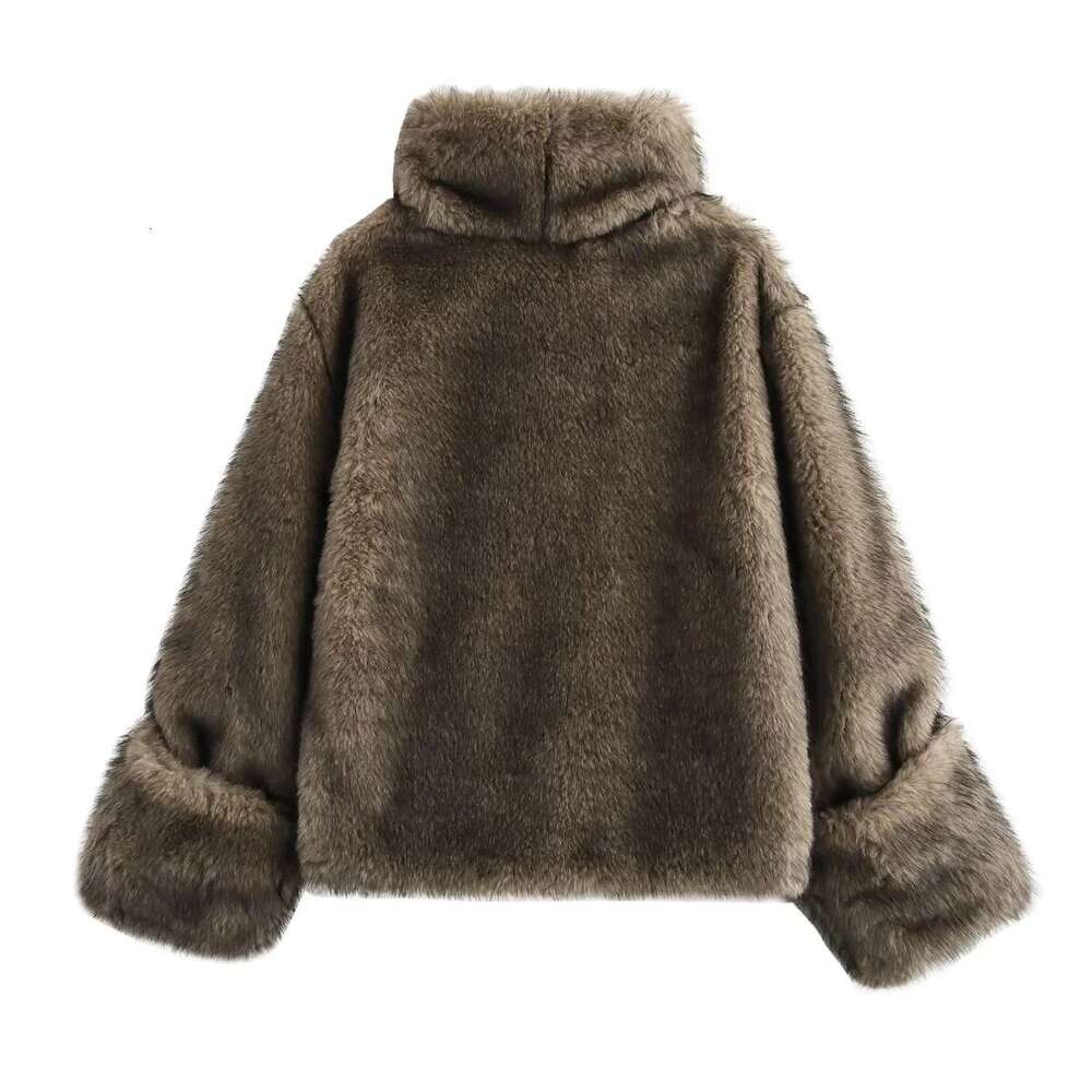 shanshi fur coat women Wind autumn and winter women's fashion street artificial effect fur high neck hoodie top
